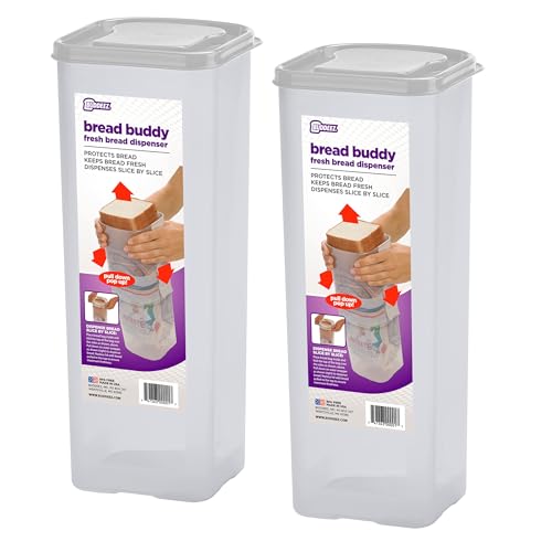 Buddeez Bread Buddy Bread Box – Bread Container for Storage in Kitchen Counter, Sandwich Bread Holder, Saver & Keeper, Bread Bin for Countertop, White Lid, (2 Pack)
