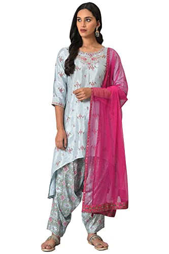 Image of W for Woman Women's Viscose Floral Print Rayon Casual Kurta With Drape Pant & Dupatta