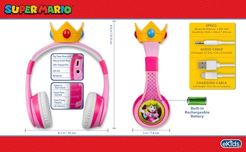 Image of Princess Peach Bluetooth Headphones for Kids Wireless Headphones for School