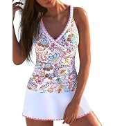 ROSEWE Two Piece Tankini Swimsuits for Women, Tummy Control Bathing Suit with Skirt, V-Neck Swimd...