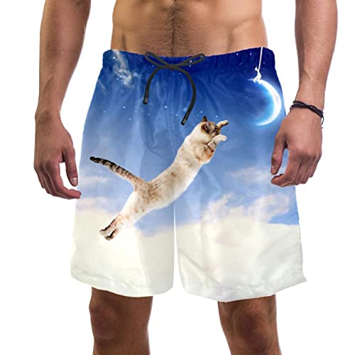 Maillots de Bain Hommes Confort JDEZ - Short de Plage Lune et Chat