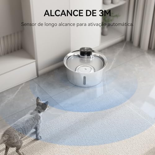 304 Aço Inoxidável Bebedouro para Gatos, 7.5L Fonte de Agua pra Gato sem Fio, Bebedouros e Acessorio