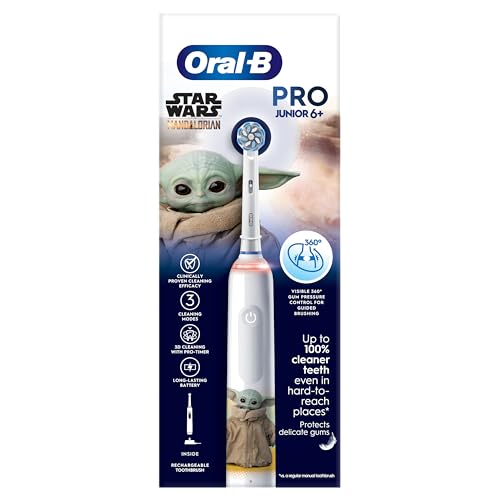 Oral-B Cepillo de dientes eléctrico Pro Junior, 1 mango de Star Wars, 1 cabezal de cepillo de dientes, diseñado por Braun, para mayores de 6 años