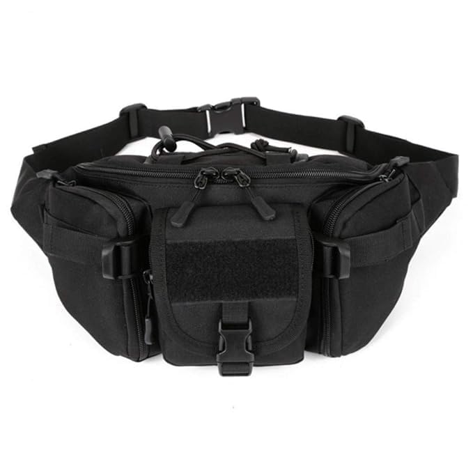 Beanny Tactical Military Waist Bag | 1 Compartment & 3 Pockets | Lightweight Durable Fanny Pack | Ideal for Travel, Running Outdoor Cycling | Stylish Multipurpose Pouch for Men Women (Black)
