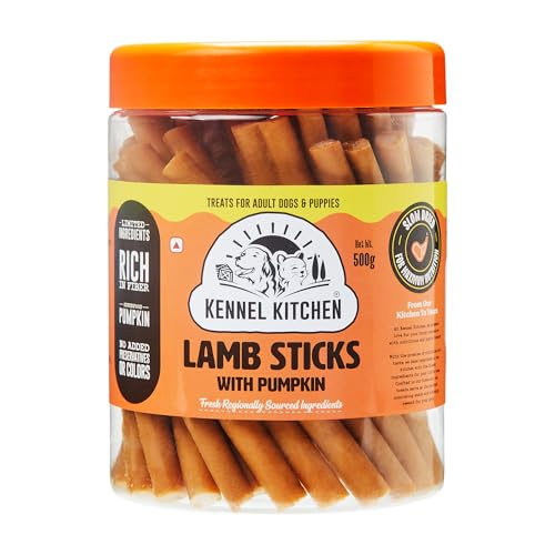 Image of Kennel Kitchen Soft Baked Lamb Sticks with Pumpkin Treats for Dogs, 500g (Pack of 1) | Soft Dog Chew Sticks | Dog Treats for Adult Dogs and Puppies