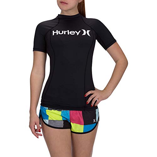 Hurley Junior's Sun Shirt Rashguard SPF 50+ Protection, Black//White, M