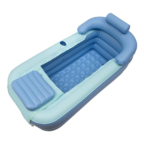 Baignoire gonflable pliable pour adulte - En PVC - Avec coussin de nuque - Portable et chaude - Pour camping, voyage, spa (PVC avec pompe à pied)