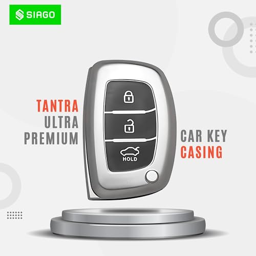 Image of SIAGO TPU Key Cover Compatible with Hyundai Aura Elantra I.10 Grand Nios I.20 Elite Verna 4S Creta I.10 Grand I.20 Activa Tucson Xcent 3 Button Smart Key (Grey Pack of 2)