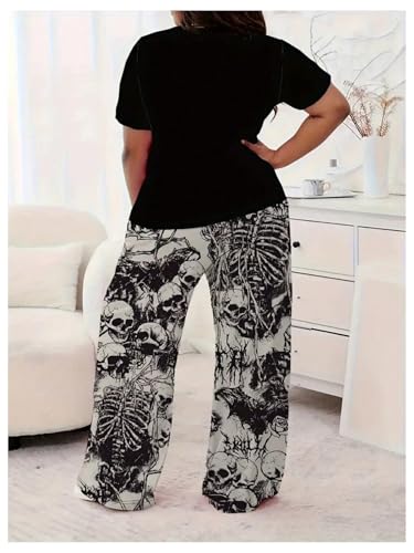 Verdusa Women's Plus Size 2 Piece Skull Graphic Pajama Set Gothic Short Sleeve Tee Top and Pants Loungewear2