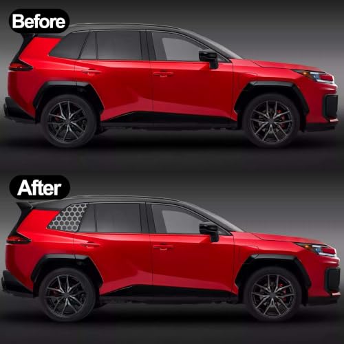 Image of Rear Quarter Window Honeycomb-Shaped Decals for Car SUV Trucks | Universal Matte Black Honeycomb-shaped Side Window Vinyl Stickers, Free Installation Tools (A Pair)