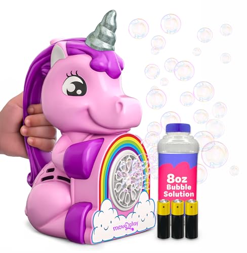 Move2Play, Unicorn Bubble Blower | Basket Stuffer | Bubble Machine | Toy for Toddlers, Boys and Girls | Indoor & Outdoor | Birthday Party | Summer Fun | Gift for Girl 1, 2, 3, 4+ Years Old by Move2Play - Used condition - US$20.26