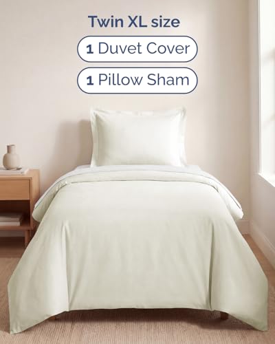 Image of Duvet Cover Twin /Twin XL Size Set - Extra Soft Twin /Twin XL Duvet Cover 68 inch x 90 inch with 1 Pillow Sham for Women, Men, Kids & Teens - Comfy, Easy-Care & Fade Free with Zipper Closures and Ties (Ivory)