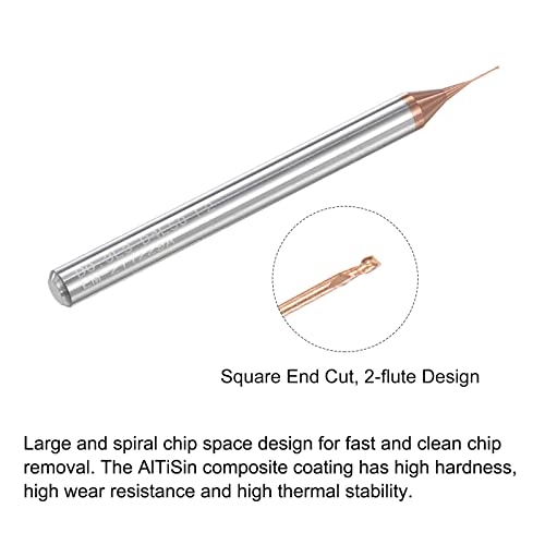 Image of uxcell Square Nose End Mill, 0.3mm Solid Carbide AlTiSin Coated Long Reach CNC Router Bits 2 Flutes Milling Cutter with Extended Neck, 3mm Cutting Length 4mm Shank