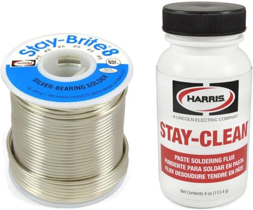 TWSupply Harris Stay-Brite #8 Silver Solder Kit SB831 Solder (1 lb 1/16) + SCPF4 Flux (4 oz Jar) Lead-Free 94% Tin / 6% Silver
