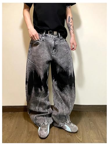 Men's Baggy Jeans Vintage Wide Straight Leg Hip Hop Denim Pants with Pockets3