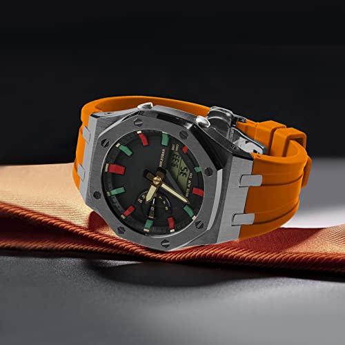 Image of GA2100 Stainless Steel Watch Case with Metal Watchband and Rubber Strap Mod Kit - Compatible with GA-2100 /GA-2110 /GA-B2100 Series - Watch Part Replacement