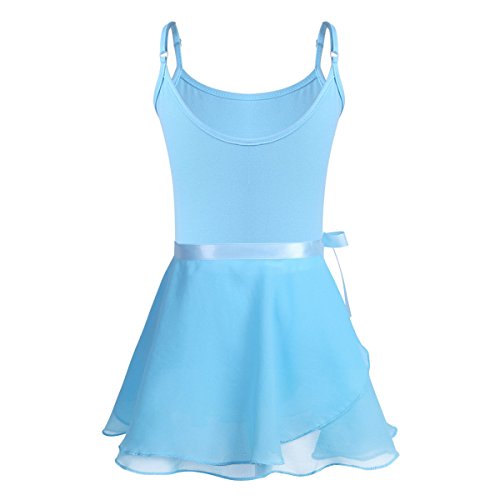 IEFIEL Tutu Justaucorps Enfant Fille Léotard de Gymnastique Ballet Danse Épaule Body avec Jupe Réglable en Mousseline Tenue Danse Performance 3-14 Ans Bleu 12-14 Ans