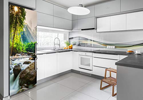 Vinilo para nevera de 60x180 cm con diseño de cascada en el bosque para cocina 3