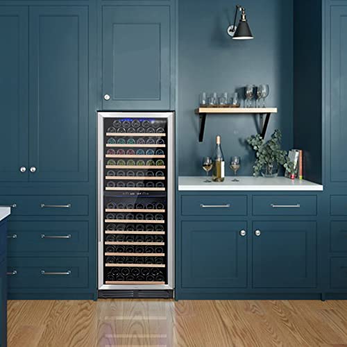 24 inch Wine Cooler Refrigerator, Dual Zone Built-in or Freestanding Wine Refrigerator Low Noise Bar Fridge with Stainless Steel Tempered Glass Door and Temperature Memory Function