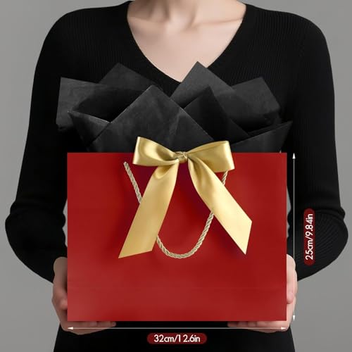 Image of JMANNI Gift Bags with Handles, 13 inch Medium Mothers Day Gift Bag for Presents, 2 Pcs Bags with 4 Tissue Paper and 2 Cards for Baby Shower Wedding Bridal Shower Mother's Day Birthday Party (red)