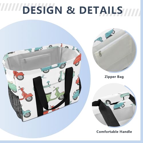 Cute Colorful Scooter Pattern Beach Tote Pool Bags for Women Ladies Large Waterproof Gym Tote Carry On Bag for Weekender Swim Gym Shopping Travel Daily Bag4