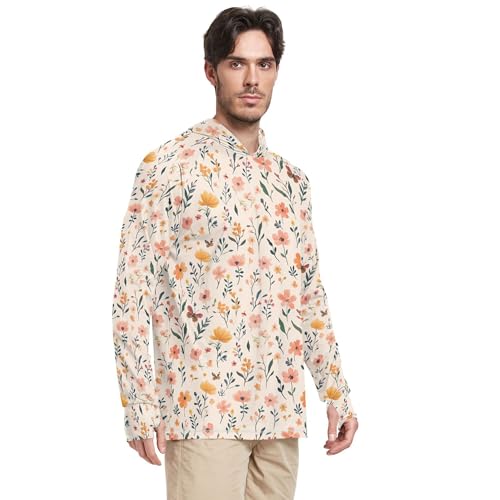 Wudan Autumn Flowers Hyacinths Butterflies Mens Hoodies Shirts Long Sleeve Swim Shirts Swim Shirt UPF 50+ S2