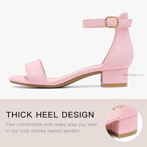 Image of Dufannie Girls Sandals Low Heels Dress Pump Ankle Strap Open Toe Flower Girl Wedding Party for Toddler Little Big Kid