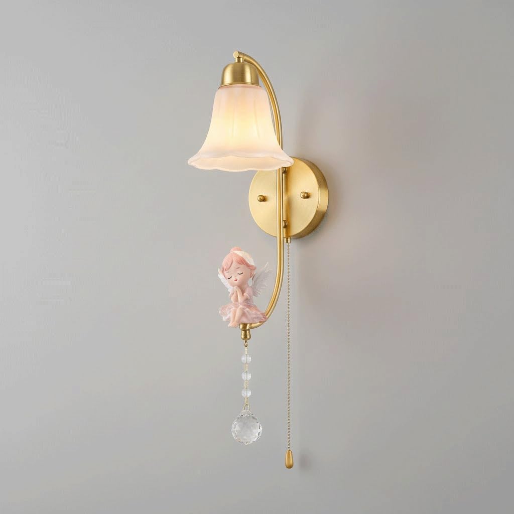 Lámpara de pared de hada rosa y ángel de latón para decorar con encanto