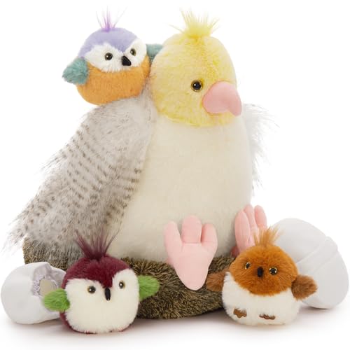MorisMos weich Vogel Papagei Kuscheltier XXL mit 3 Babys, 35cm groß Vögel Papageien Plüschtier Stofftier… – Ansicht 1