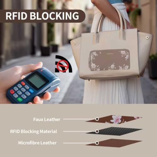 Image of Pomelo Best Wristlet Women Wallet Floral RFID Clutch Purse | Vegan Leather, Multi Credit Card, Large Capacity Zip Around Long Travel Wallets with Coin and Phone Pocket for Ladies