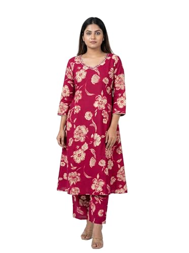 Ensemble Kurta Palazzo rayonne femme imprimé floral vêtement traditionnel élégant