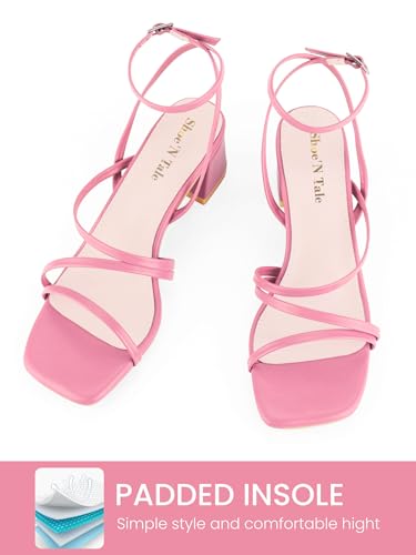 Image of Shoe'N Tale Strappy Heels for Women Low Chunky Block Heel Dress Shoes Square Open Toe Ankle Strap Heeled Sandals