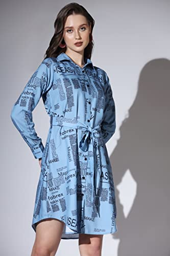 Image of Leriya Fashion Western Dress for Women | Rayon Paper Printed Dresses with Belt | Collared Neck on Button | Knee Length Dresses for Women | Ideal for Outing | Hangouts for Girls