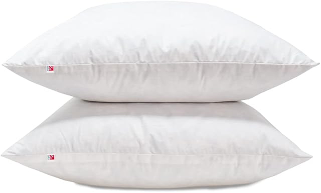 Lancashire Textiles British Made Luxury Duck Feather Cushion Pads Generously Filled with Ethically Sourced Feathers Encased in Pure Cotton Cambric Cover - Pack of 2 - 20" x 20" (52cm x 52cm)