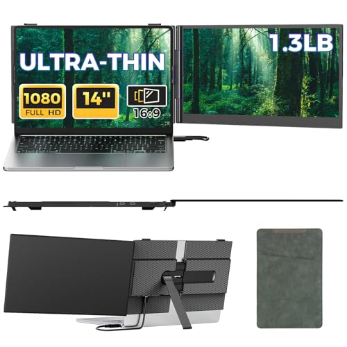 Image of Laptop Screen Extender,14 inch FHD 1080P IPS Portable Monitor for Laptop,Ultra-Thin 0.17 inch & 1.3lbs Lightweight,Plug & Play Dual Screen for 13-17.3 inch Laptops,Compatible with Wins /Mac /Android /Switch /Chrome