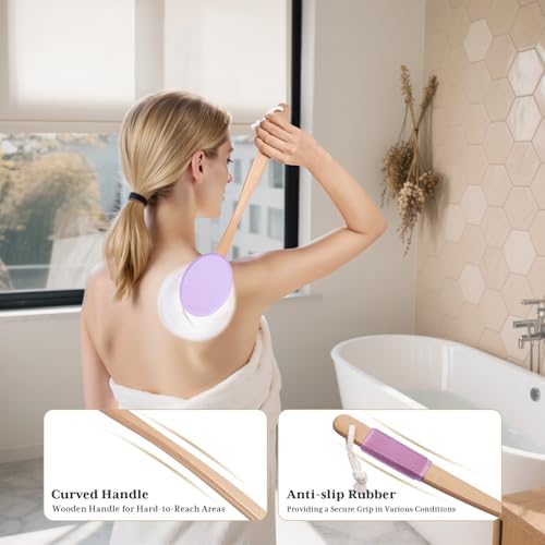 Image of AmazerBath Lotion Applicator for Back, Feet, 4 Replaceable Pads with Long Handle, Back Sunscreen Applicator for Elderly, Women, Apply Cream Medicine Skin Cream Moisturizer Sunscreen Tanner, Purple