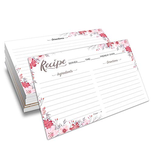 Nuah Prints Double Sided Recipe Cards 4x6 Inch, Set of 50 Thick Cardstock Recipe Cards with Lines, Easy To Write On Smooth Surface, Line Printed, Large Writing Space (Flower Design) by Nuah Prints - Used condition - US$7.93