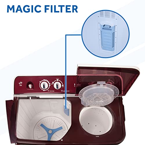 Image of Haier 8 kg Semi-Automatic Top Loading Washing Machine Appliance (HTW80-1128BT, Burgundy)