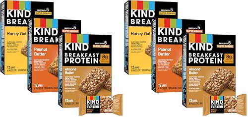 KIND Breakfast Bars Variety Pack, Gluten Free, Low Sodium, Healthy Snacks, Honey Oat, Almond Butter, Peanut Butter, 3-8g Protein, 6 Count (Pack of 6)