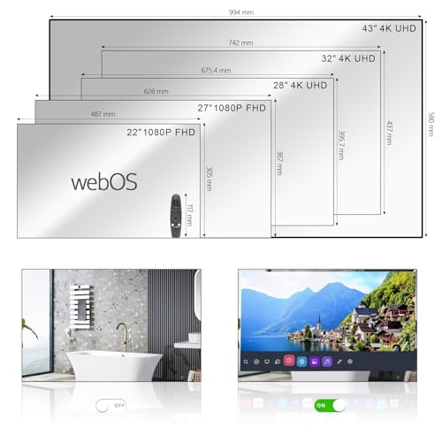 Image of 28inch Waterproof Smart Mirror TV for Bathroom | 4K UHD IP65 Waterproof ATSC Tunner webOS System with Wi-Fi & Bluetooth, Built-in Speakers and Alexa, Magic Remote Control