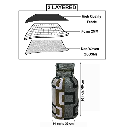 Image of Polyester 3-Layered LPG Gas Cylinder Covers with Zip Enclosure Pack of 2- (Color-Geometric Green, Size-26x14 Inches)
