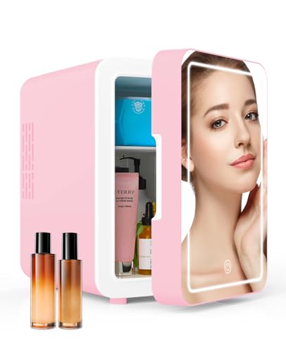 Oterbear 4L Mini Skincare Fridge, Makeup Fridge with Dimmable LED Light Mirror, Cooler and Warmer,...