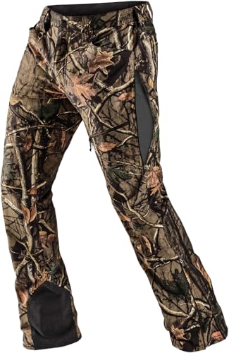 CQR Men’s Softshell Snow Ski Hiking Pants, Water Resistant Insulated Winter Thermal, Tactical Outdoor Pants for Cold Weather, Teton Alpha Hunting Camo, 36W x 34L