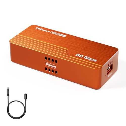 TESmart 7078M/s Carcasa Dual-Chip NVMe M.2 SSD ,PCIe 5.0,Thunderbolt 5/4/3,USB4 V2(80Gbps),USB 3.2 Gen 2x2（20Gbps）/USB 3.0/2.0,Ventilador Inteligente con Control de Temperatura,Aluminio,per 2280 SSD