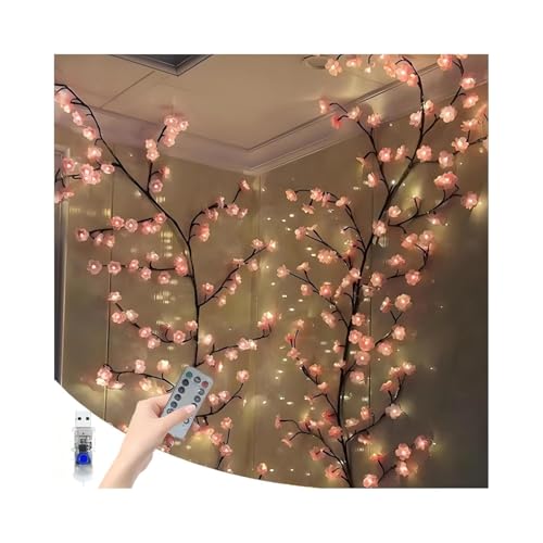 Liwankaqi Guirnalda de luces con diseño de flores de cerezo, 2,3 m, 144 ledes con 8 modos y regulable, temporizador alimentado por USB, para decoración de pared, dormitorio, boda, habitación