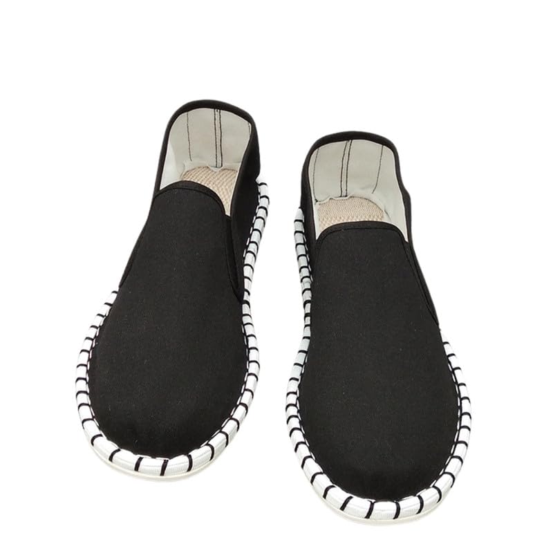 Men’s Lock Stitch Cloth Shoes – Comfortable Slip-On Flat Shoes for Middle-Aged & Men| 40 | Black White-image-28