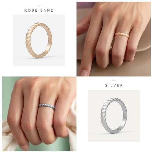 ThunderFit Womens Silicone Wedding Bands, Swivel Design, Thin and Stackable Rubber Engagement Rings 2.6mm Wide 2.1mm Thick - 1/4/8 Variety Multipack3