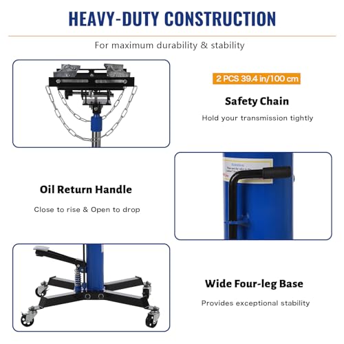 Image of Heavy-Duty Hydraulic Transmission Jack 1100 Lbs with 2-Stage Adjustable Telescoping Lift, Foot Pedal Control, and 360 Swivel Wheels for Garage and Workshop Use