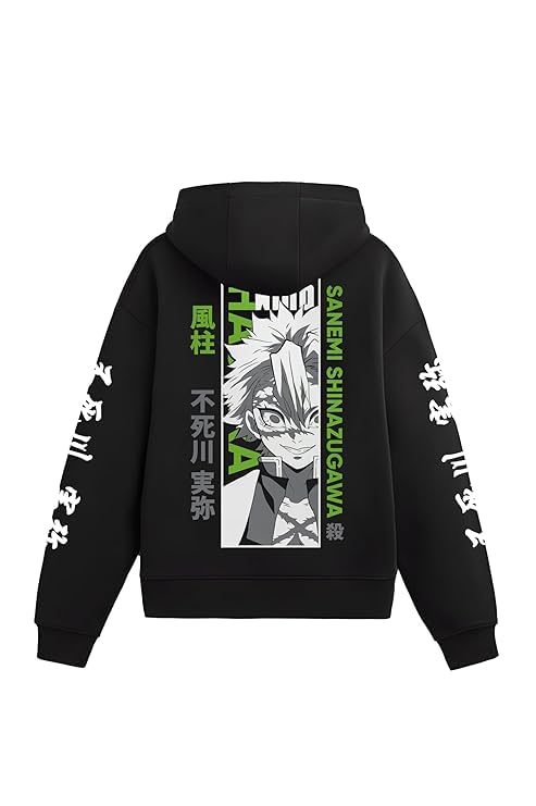 Image of Anime Hoodie,Pullover Sweatshirt with Japanese Character Print, Long Sleeve Graphic Hooded Top