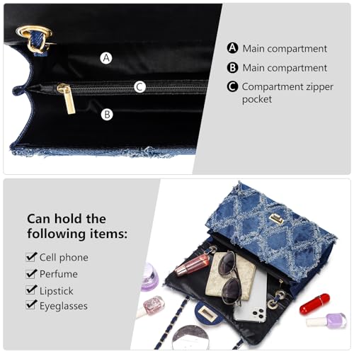 Image of Quilted Leather Crossbody Bags for Women Trendy Ladies Shoulder Purse Satchel HandBag with Chain Strap